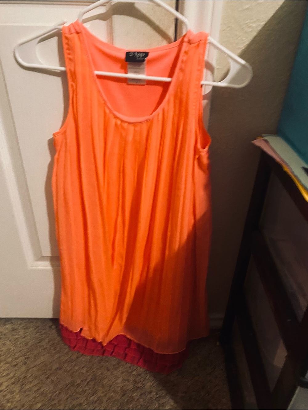 Coral Orange Sleeveless Pleated Tank/Summer Dress